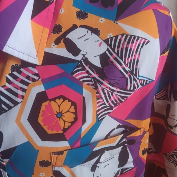 Men's XL Samurai Japanese Print Shirt Short Sleeve Abstract Just Attitude - Picture 3 of 5